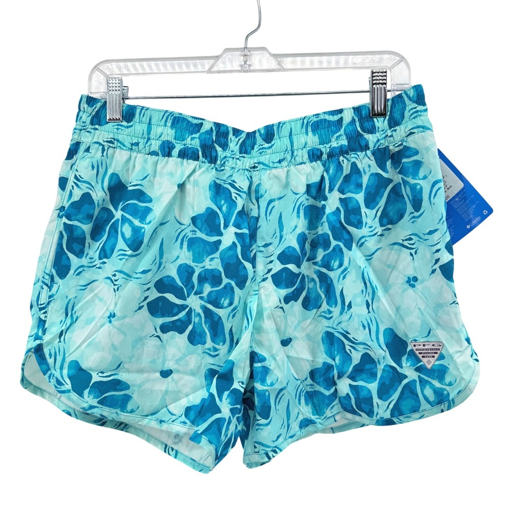 NEW Columbia PFG 3"Inseam Short Womens Medium Blue Floral Tropical Elastic Waist